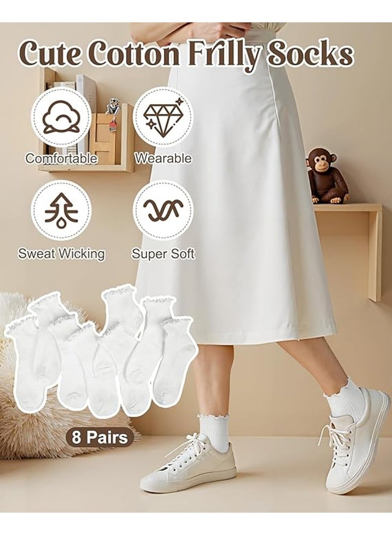 يوجي 8 حزمة المرأة الجوارب الرافل,جوارب تصميم الرافل,جوارب الكاحل الجميلة العادية التنفسية الحياكة القطن الناعم فرلي طاقم الجوارب للنساء,مثالية لأي مناسبة,طازجة جافة ومريحة فائقة - Image 5